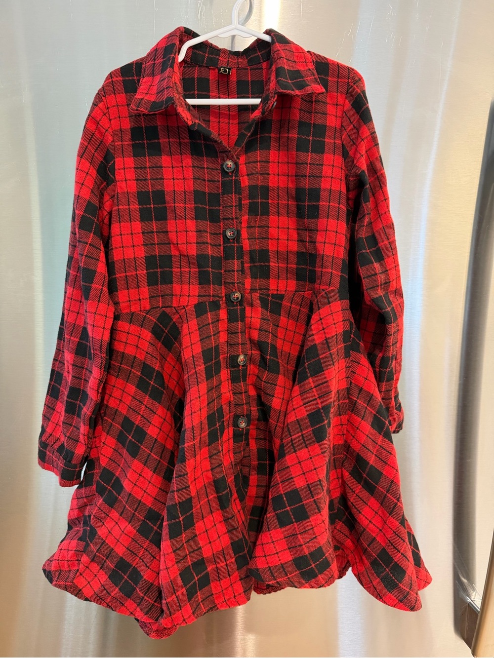 Red and Black Plaid Button-Front Dress